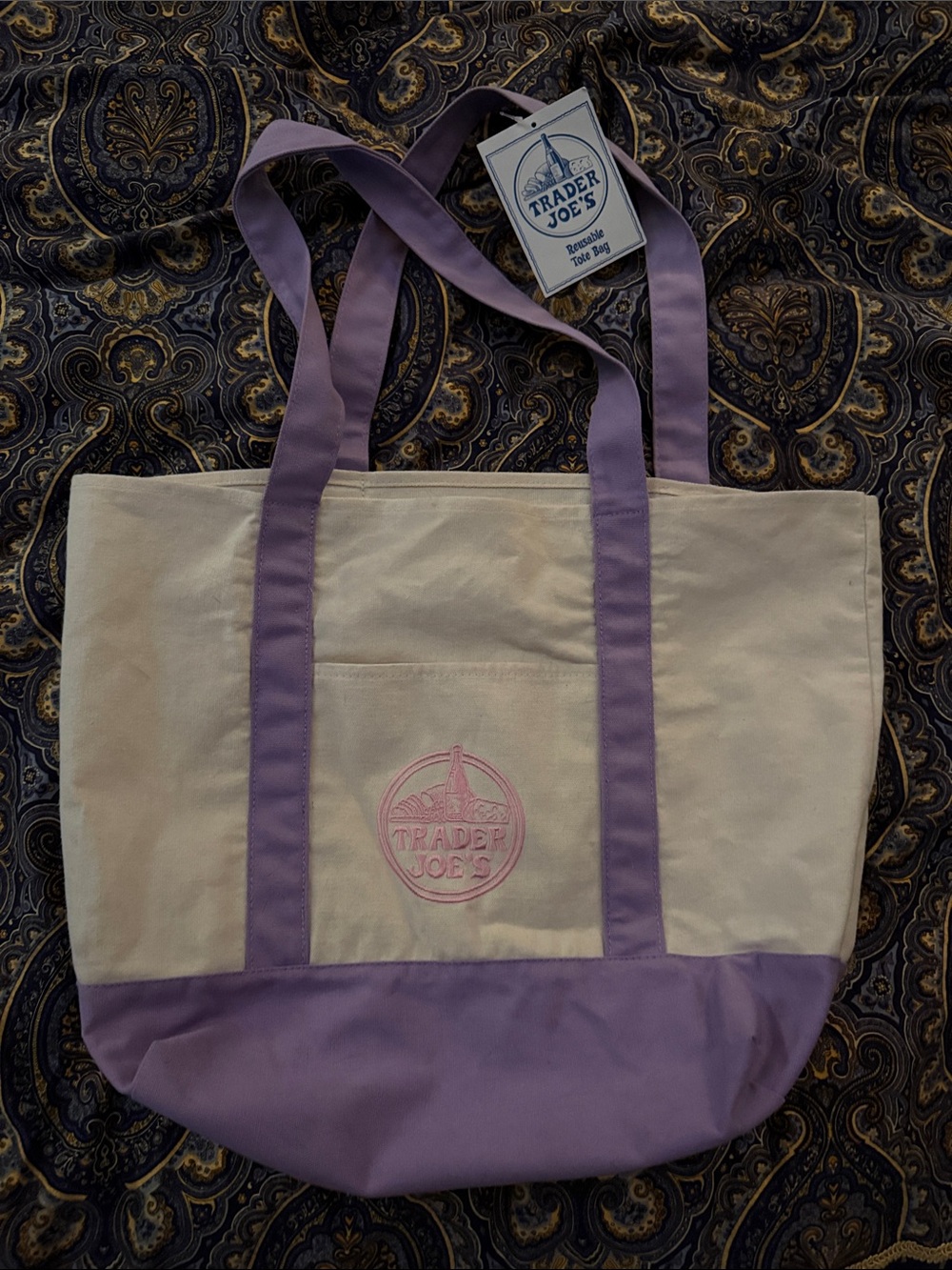 Trader Joe’s Cream and Lavender Canvas Tote